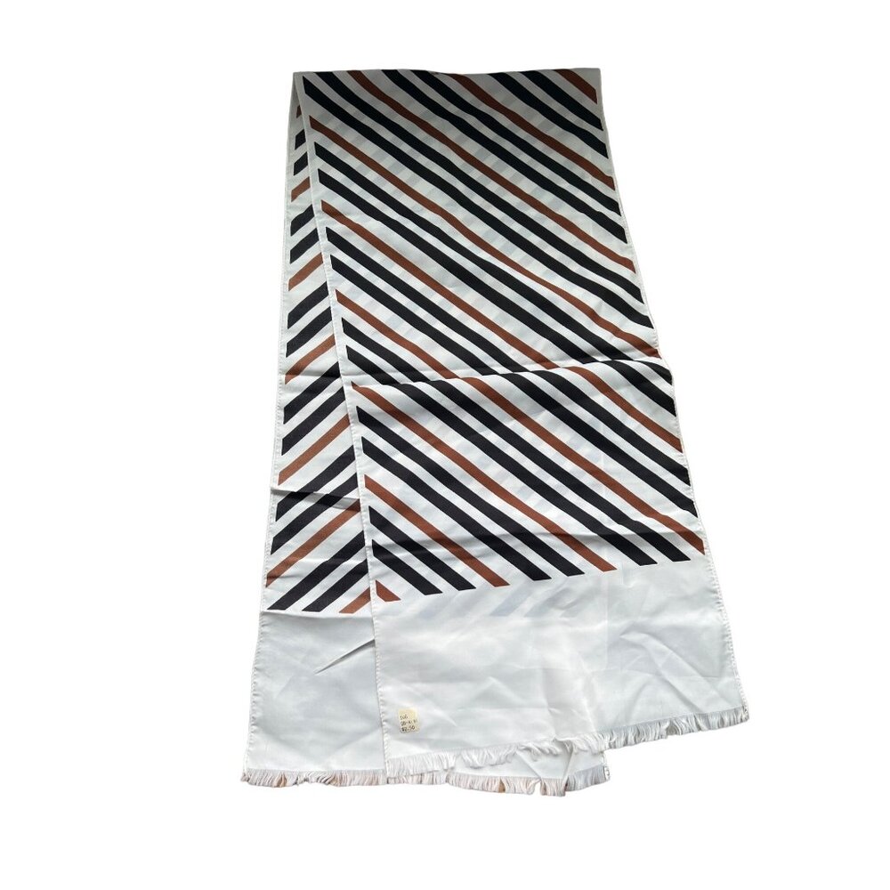 Mayfair Stripe Rectangle Scarf Lightweight Acetate Fringe Trim Neck Wrap